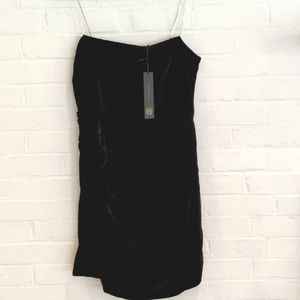 House Of Harlow 1960 Black Velvet Viscose FauxWrap Rhinestone Straps Dress NWT S